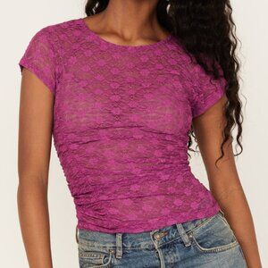 Free People Intimately Keep It Simple Lace Baby Tee in Magenta